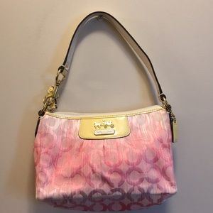 Coach pink monogram fabric purse